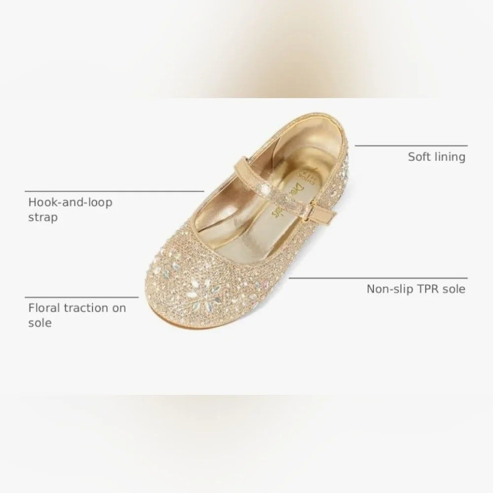 Dream Pairs Glittering Gold  Mary Jane Style Kids Dress Shoes Size 10
